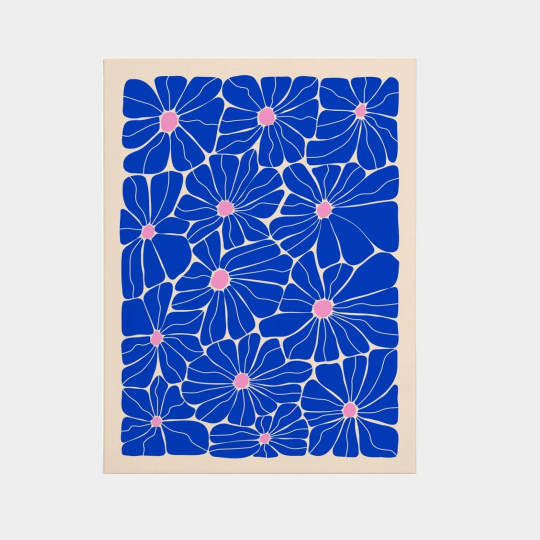 50s-CameraDaLetto-Quadro fiori blu